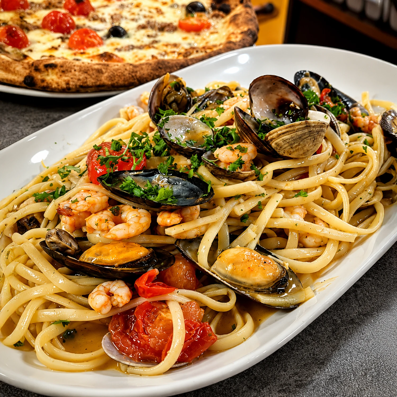 Linguine alle vongole, palourdes et fruits de mer